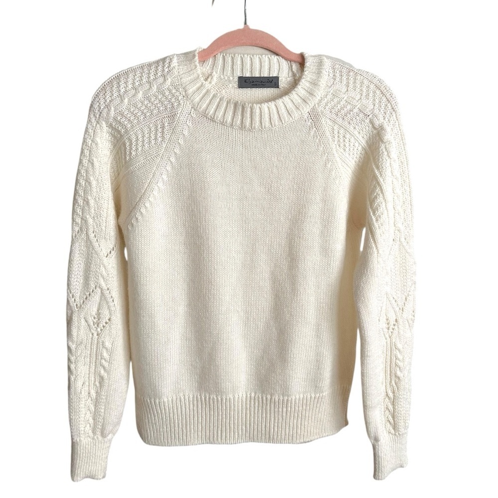 Anthropologie ELSAMANDA Ivory Cable Knit Sweater Wool Alpaca Blend‎ Staple Small